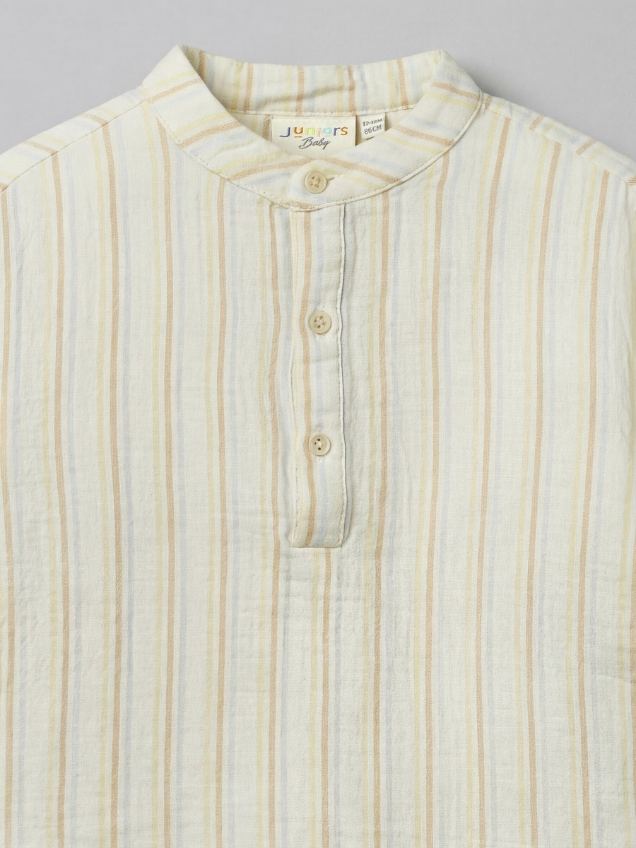 Mandarin Collar Long Sleeves Shirt with Stripes
