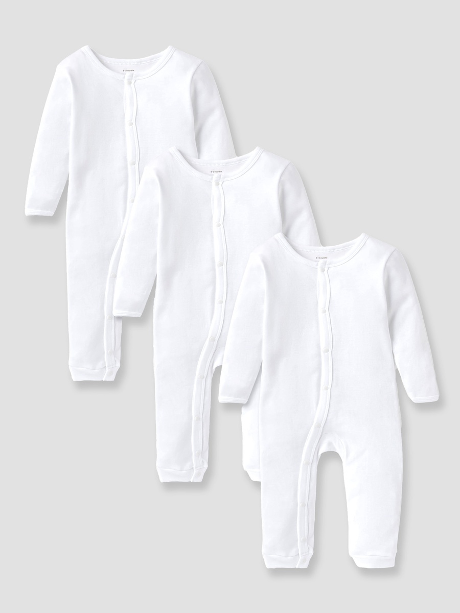 Love Earth Solid Sleepsuit with Long Sleeves - Set of 3