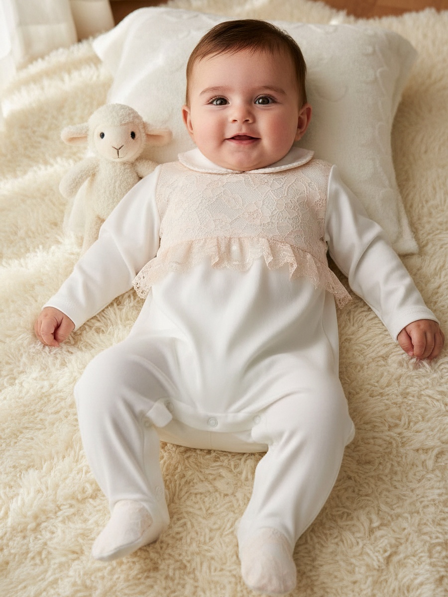 Cotton Collared Long Sleeves Sleepsuit with Snap Button Closure