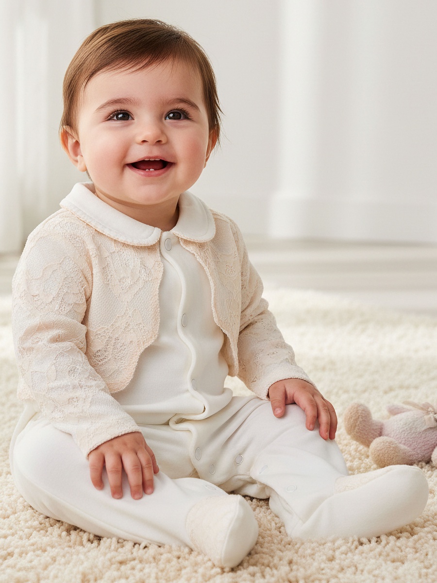 Cotton Collared Long Sleeves Sleepsuit with Snap Button Closure