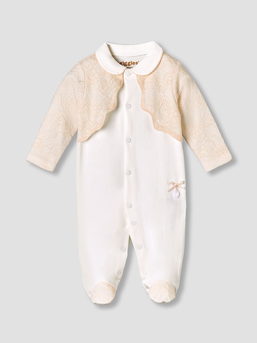 Cotton Collared Long Sleeves Sleepsuit with Snap Button Closure