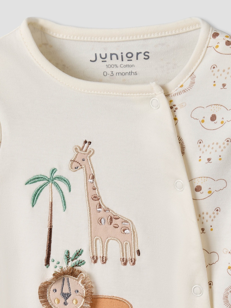 Cotton Round Neck Long Sleeves Sleepsuit with Snap Button Closure