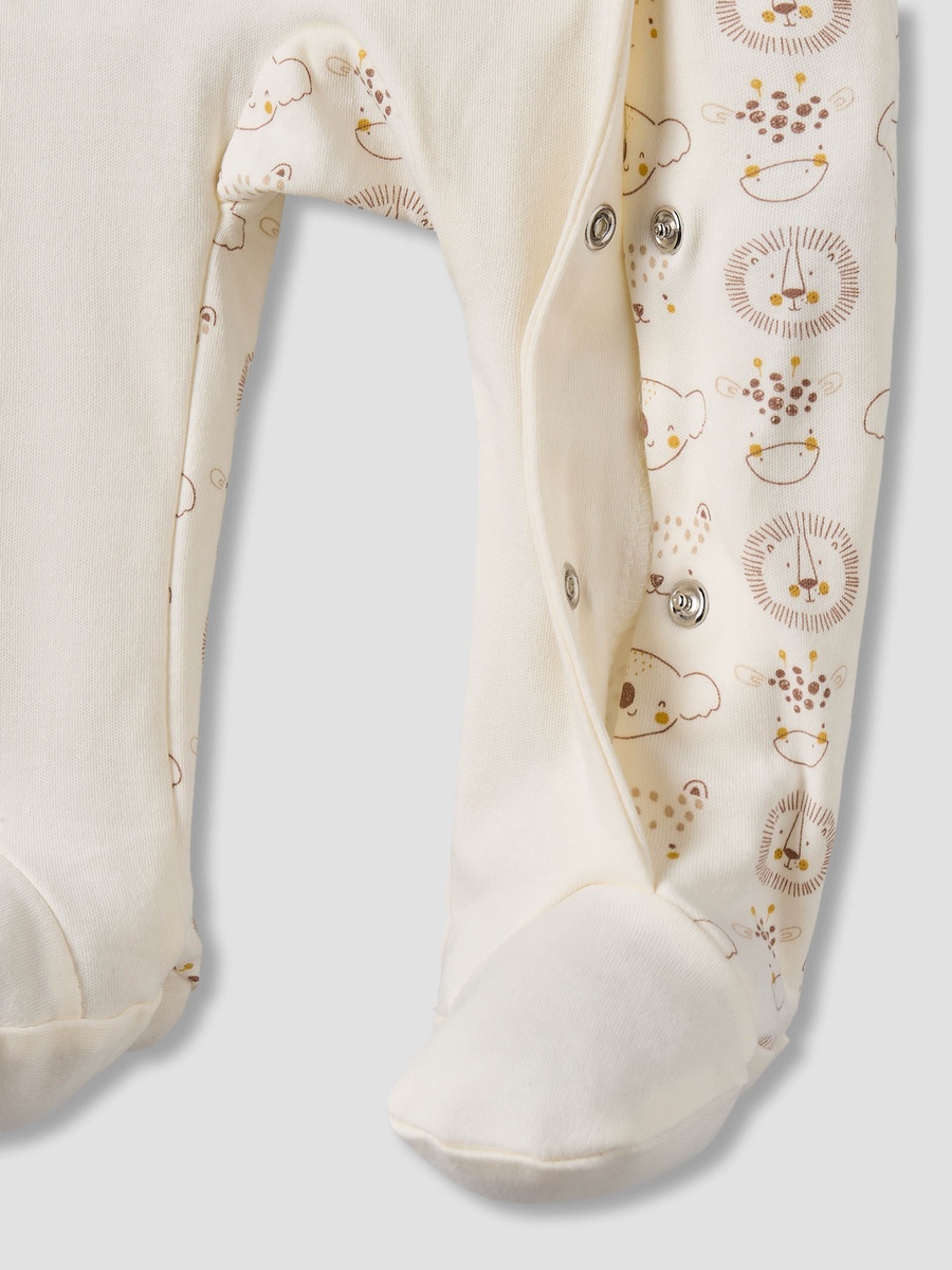 Cotton Round Neck Long Sleeves Sleepsuit with Snap Button Closure
