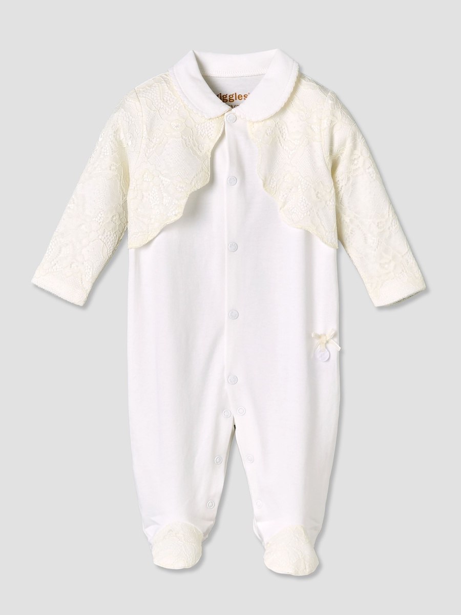 Peter Pan Collar Long Sleeves Sleepsuit with Lace Bolero Jacket Detail