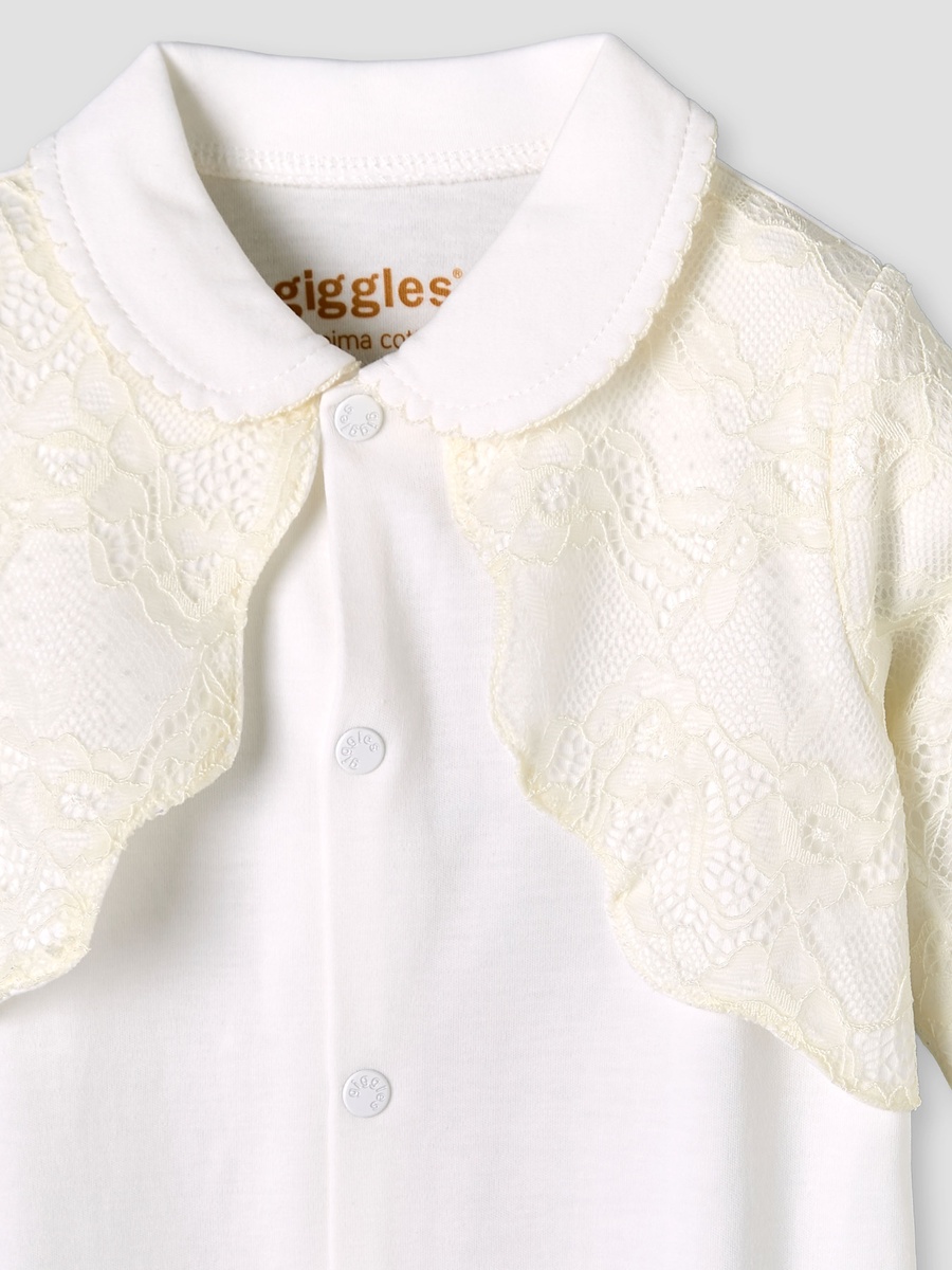 Peter Pan Collar Long Sleeves Sleepsuit with Lace Bolero Jacket Detail