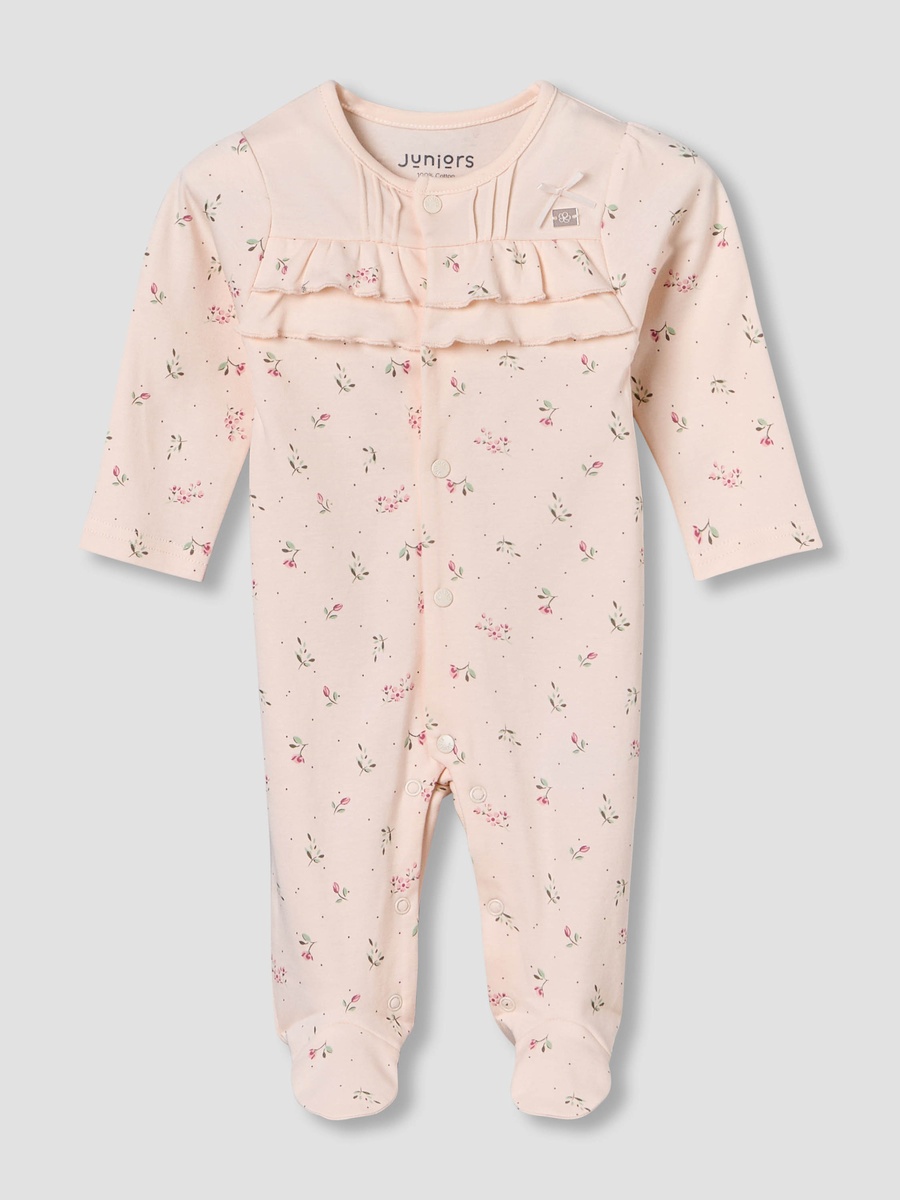 Cotton Round Neck Long Sleeves Sleepsuit with Floral Print
