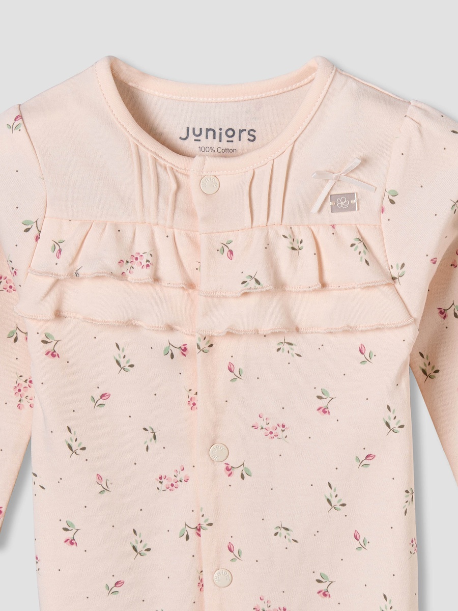 Cotton Round Neck Long Sleeves Sleepsuit with Floral Print