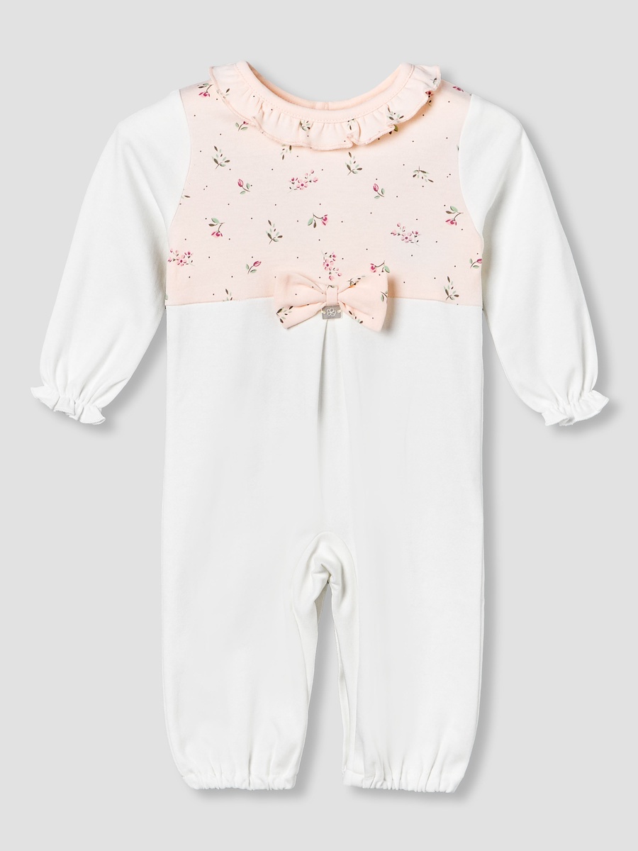 Cotton Ruffle Neck Long Sleeves Sleepsuit with Floral Print