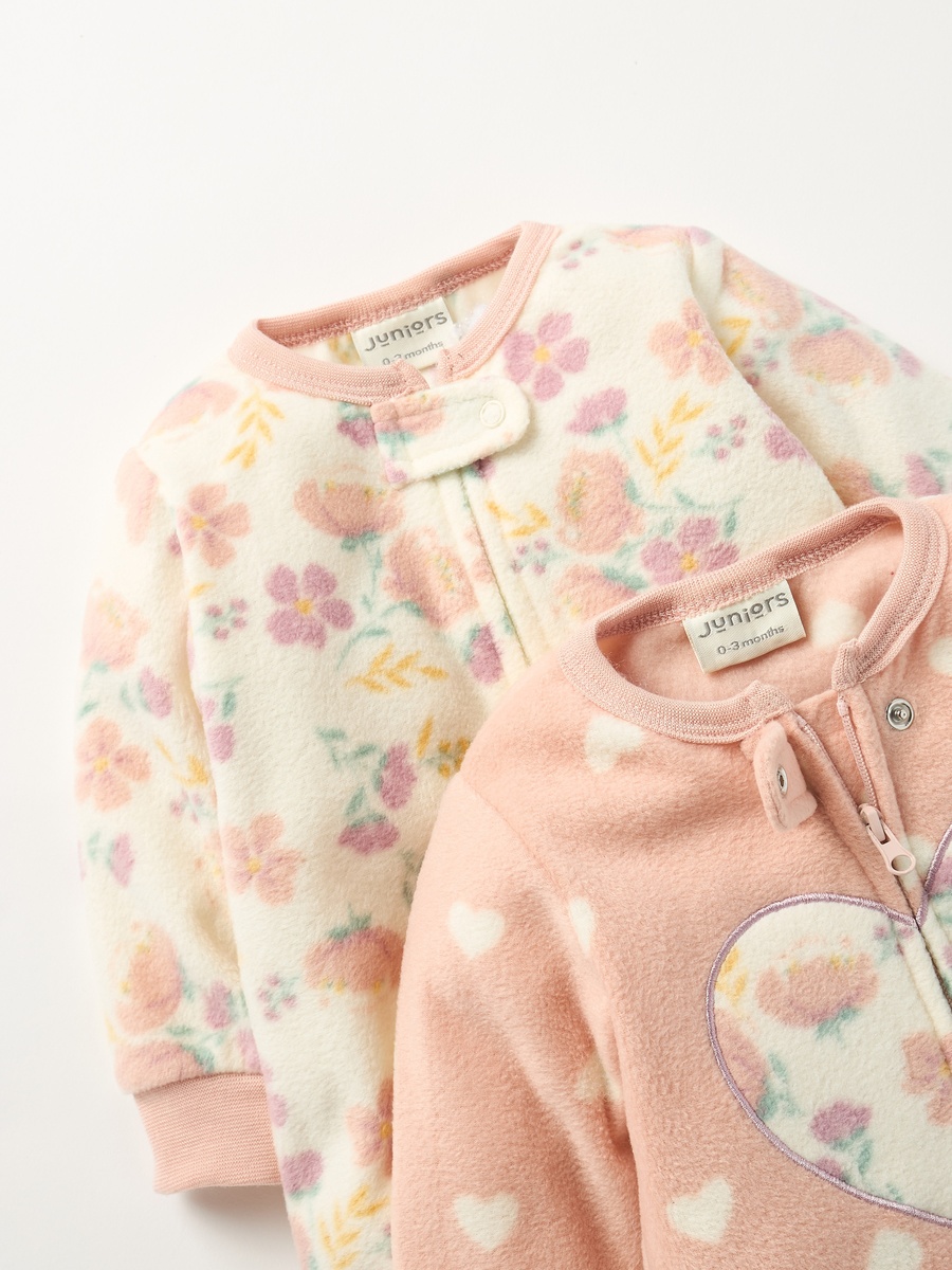 Printed Fleece Closed Feet Sleepsuit with Zip Closure - Set of 2