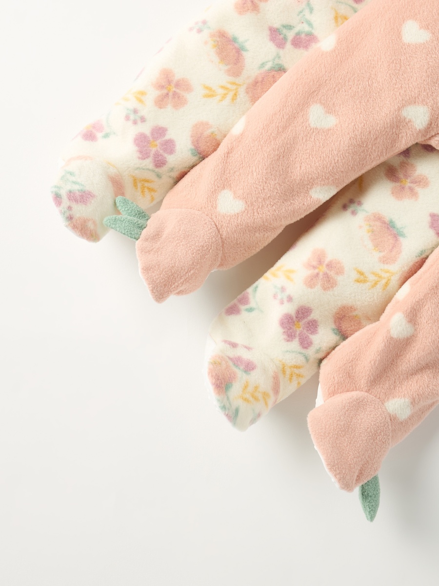 Printed Fleece Closed Feet Sleepsuit with Zip Closure - Set of 2