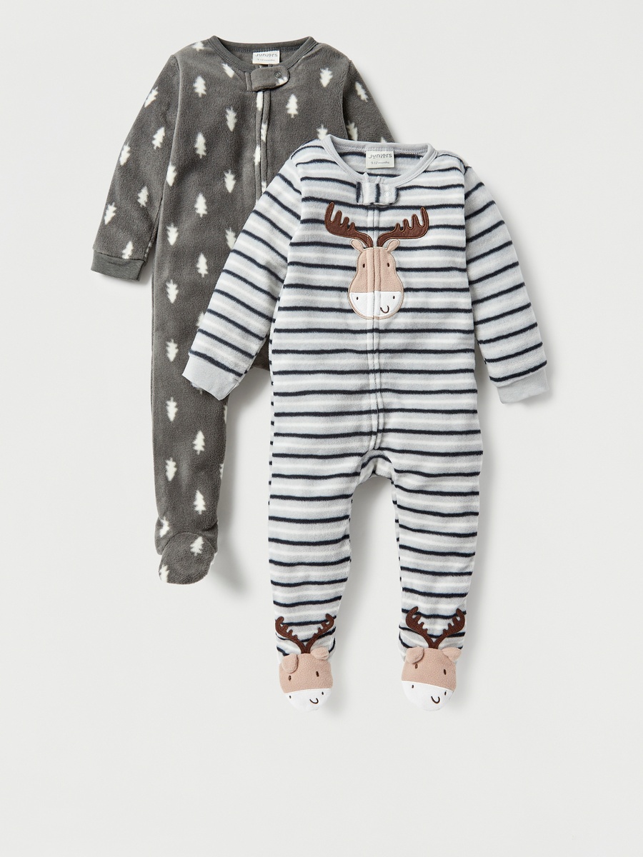 Printed Closed Feet Sleepsuit with Long Sleeves - Set of 2