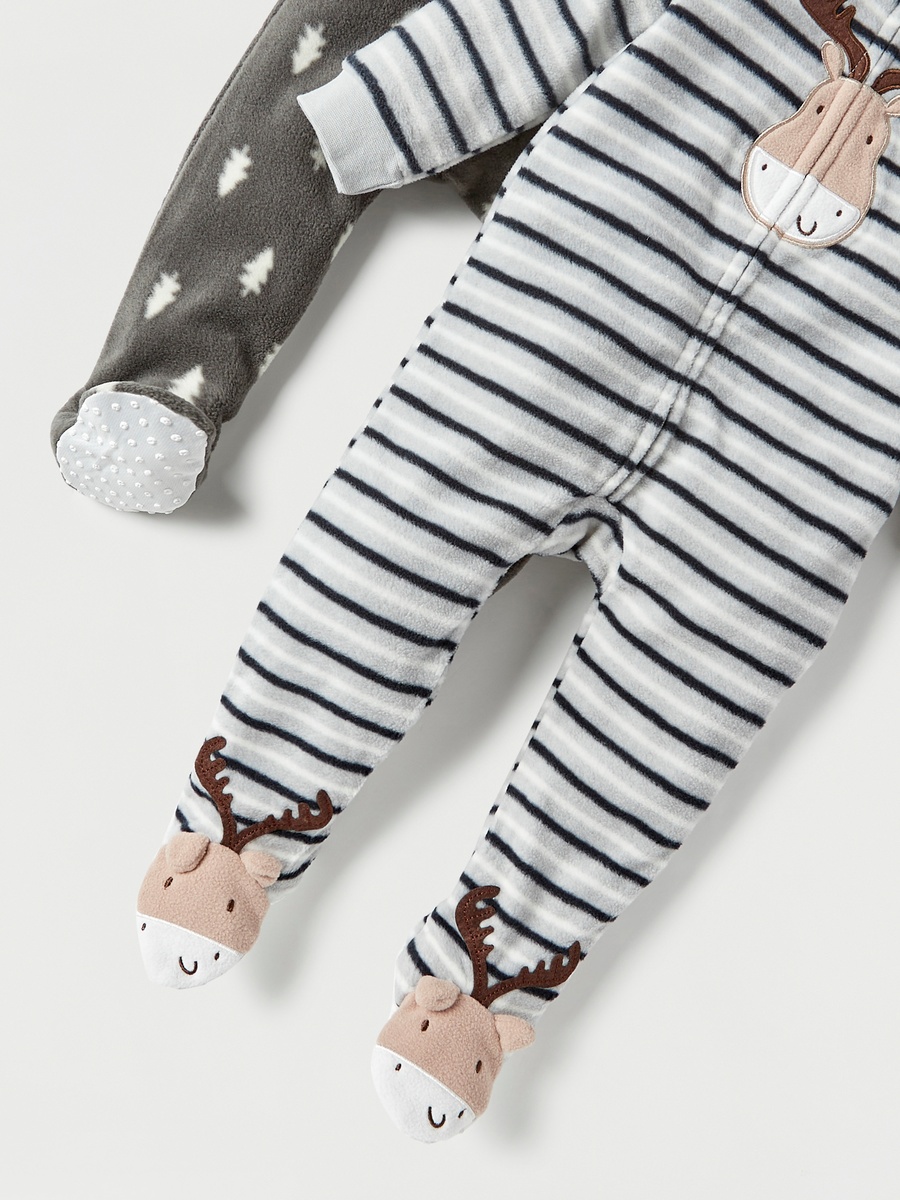 Printed Closed Feet Sleepsuit with Long Sleeves - Set of 2