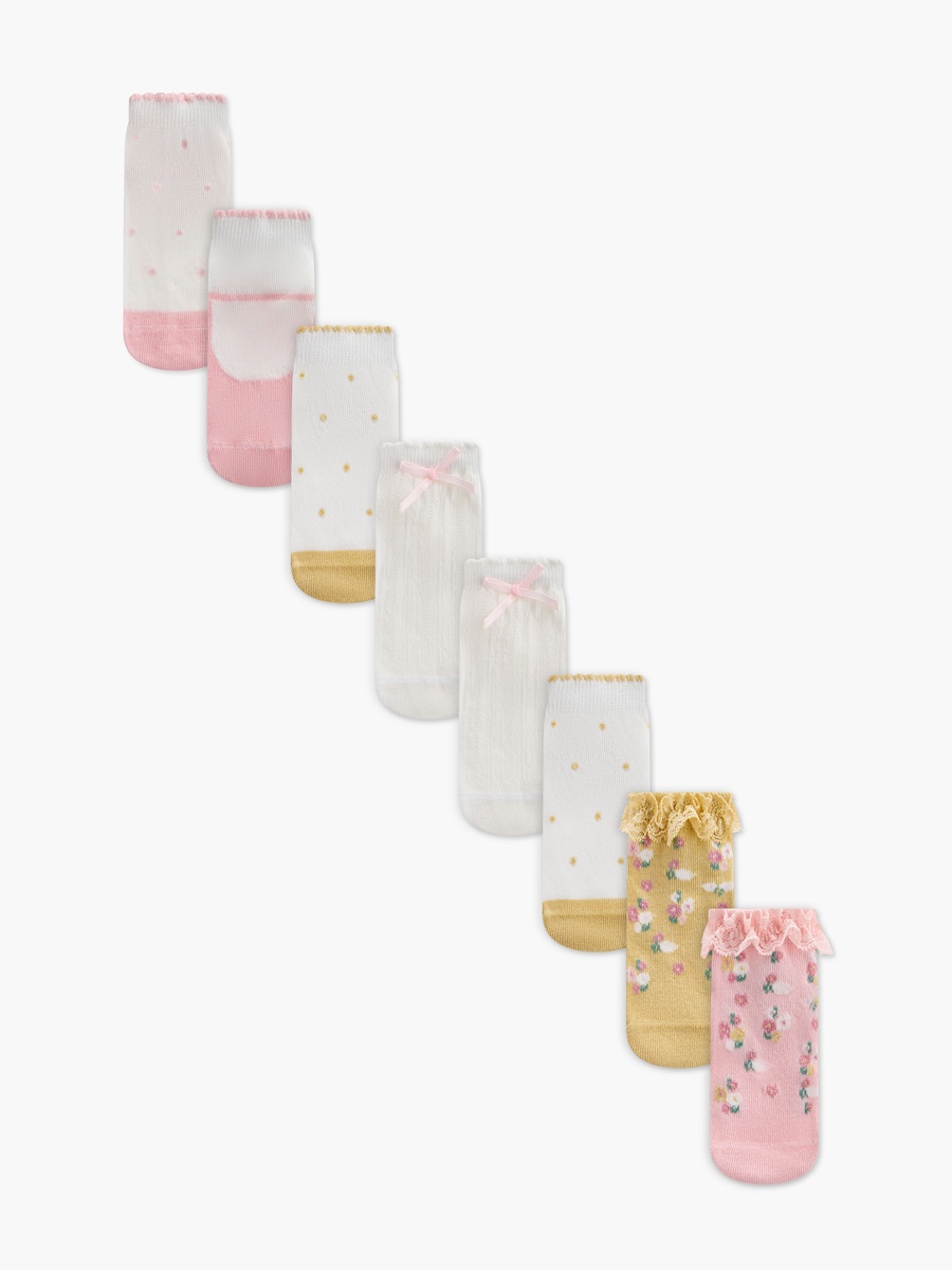 Printed Ankle Length Socks with Ruffle Trim - Set of 7