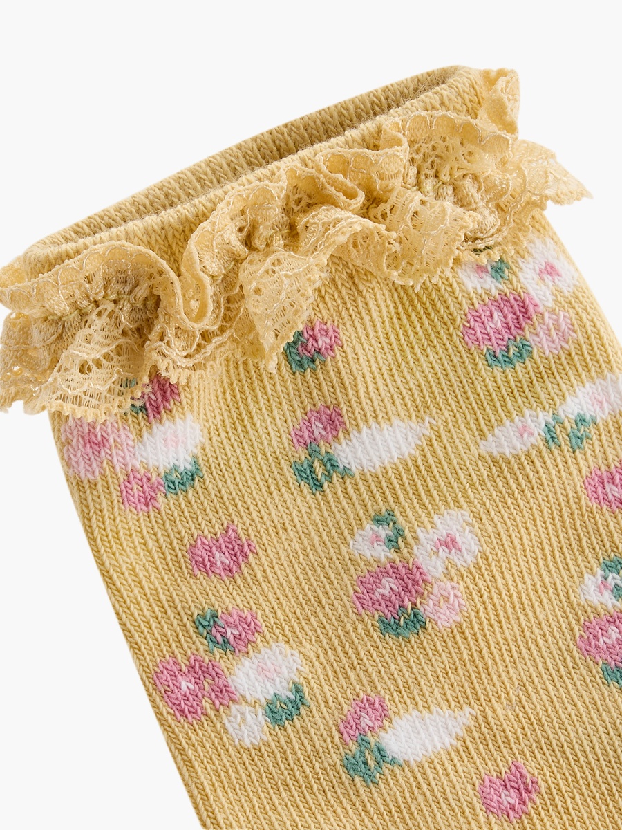Printed Ankle Length Socks with Ruffle Trim - Set of 7