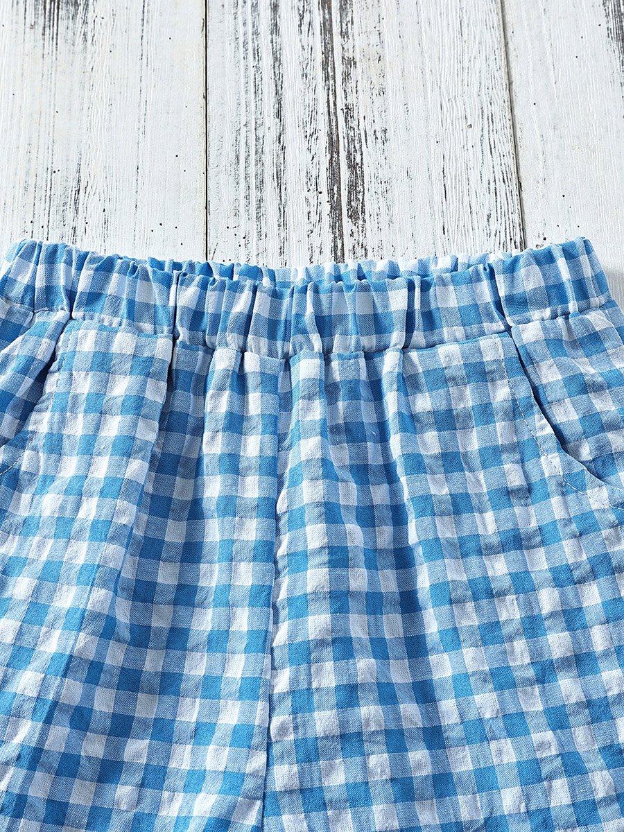 Boys Checked Short Sleeve Shirt and Shorts Set