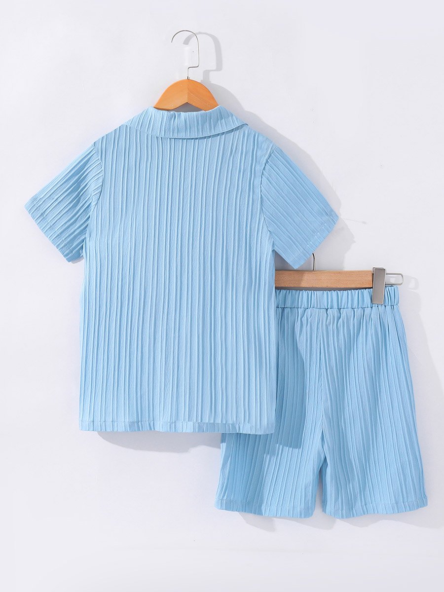 Boy Blue Texture Short Sleeve Shirt and Shorts Set