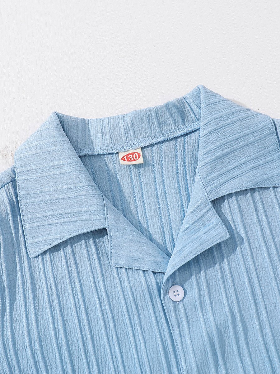 Boy Blue Texture Short Sleeve Shirt and Shorts Set