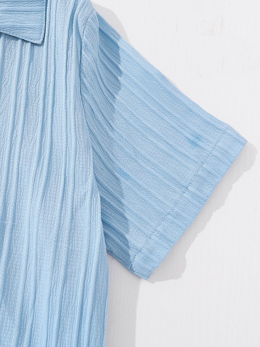 Boy Blue Texture Short Sleeve Shirt and Shorts Set