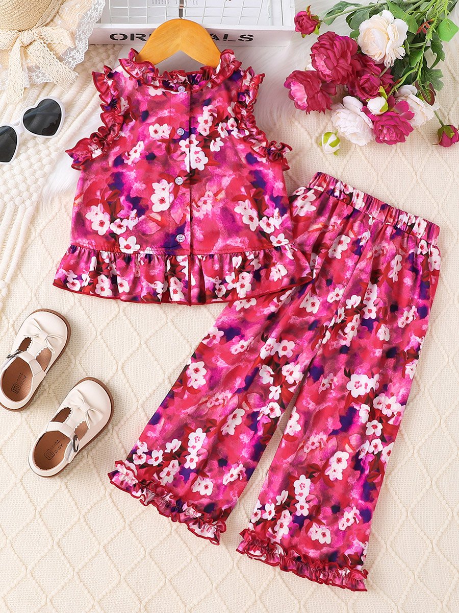 Girls All Over Print Sleeveless Top and Pants Set