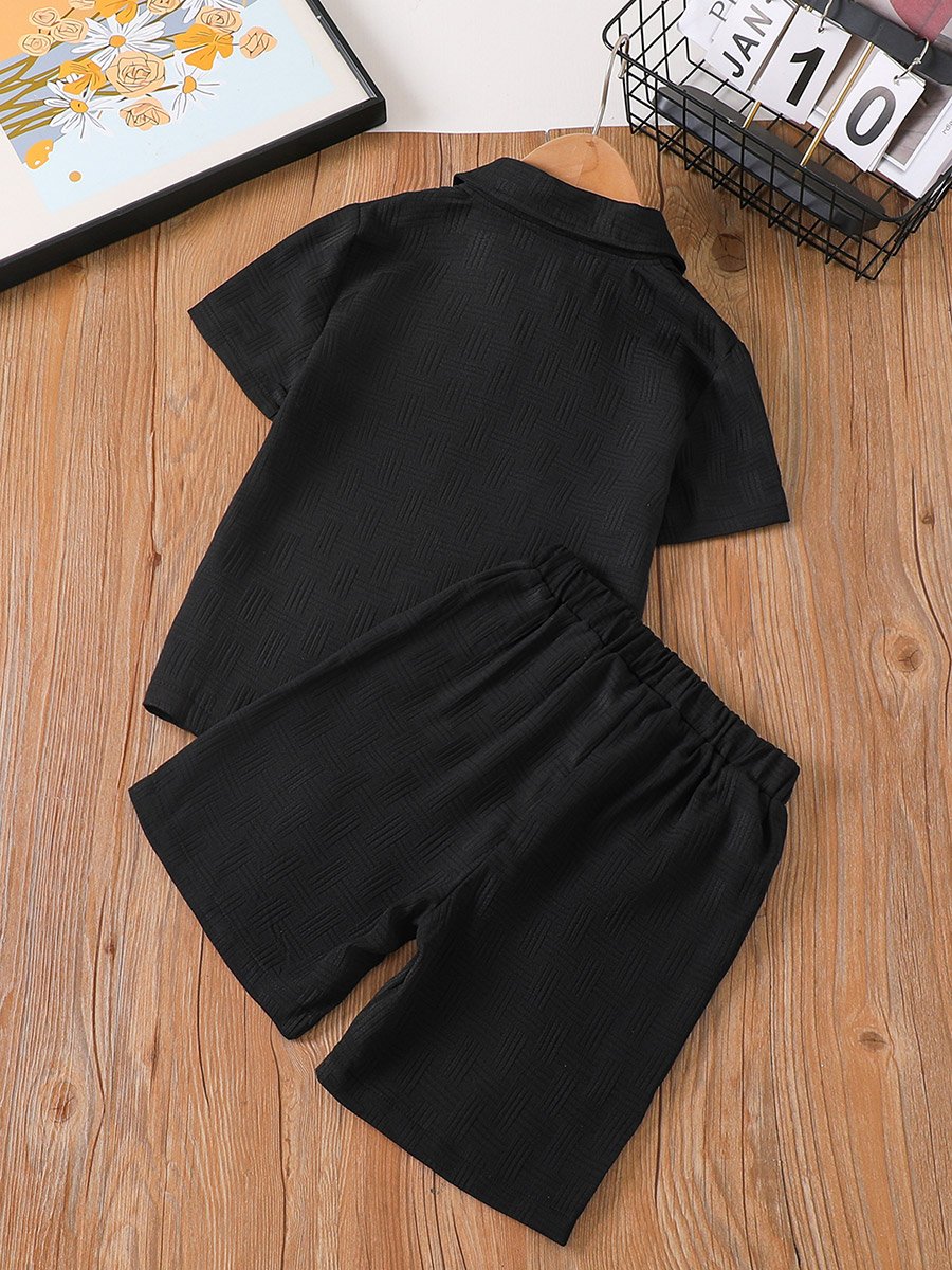 Boys Black Texture Short Sleeve T-Shirt and Shorts Set