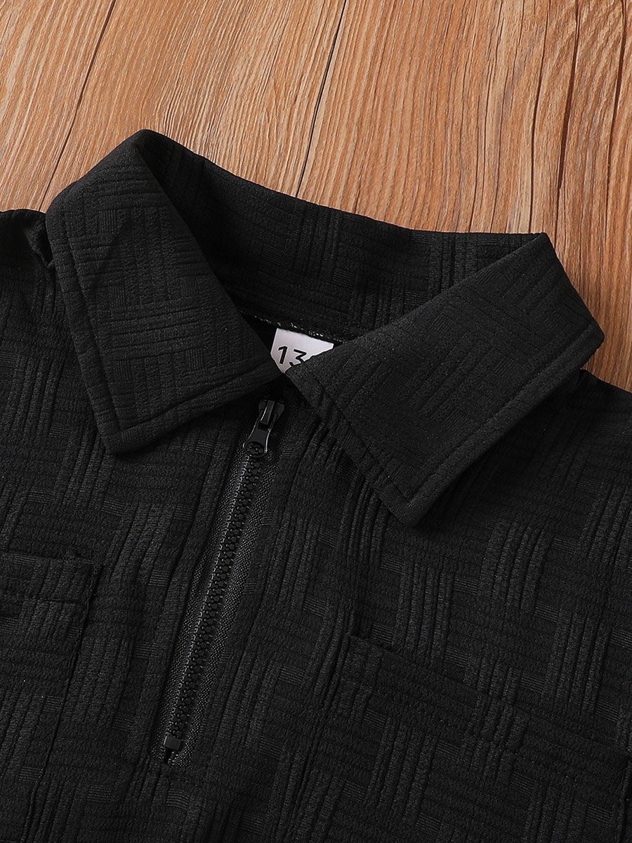 Boys Black Texture Short Sleeve T-Shirt and Shorts Set