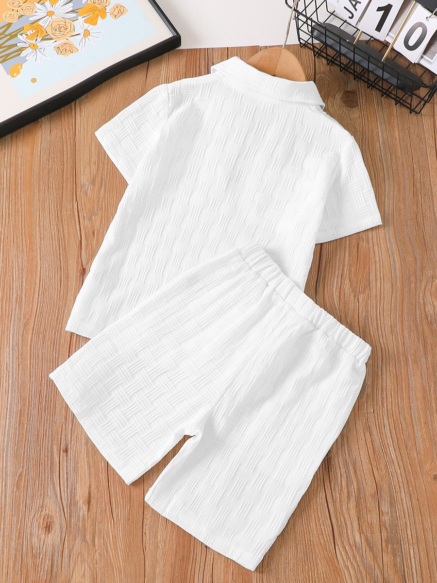 Boys White Texture Short Sleeve T-Shirt and Shorts Set