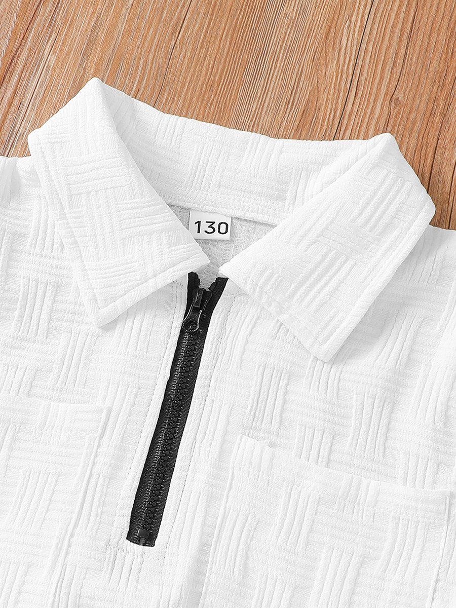 Boys White Texture Short Sleeve T-Shirt and Shorts Set