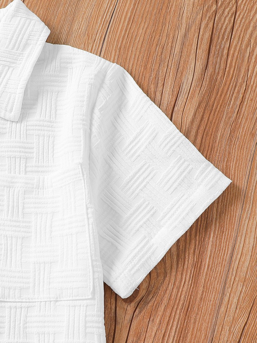 Boys White Texture Short Sleeve T-Shirt and Shorts Set