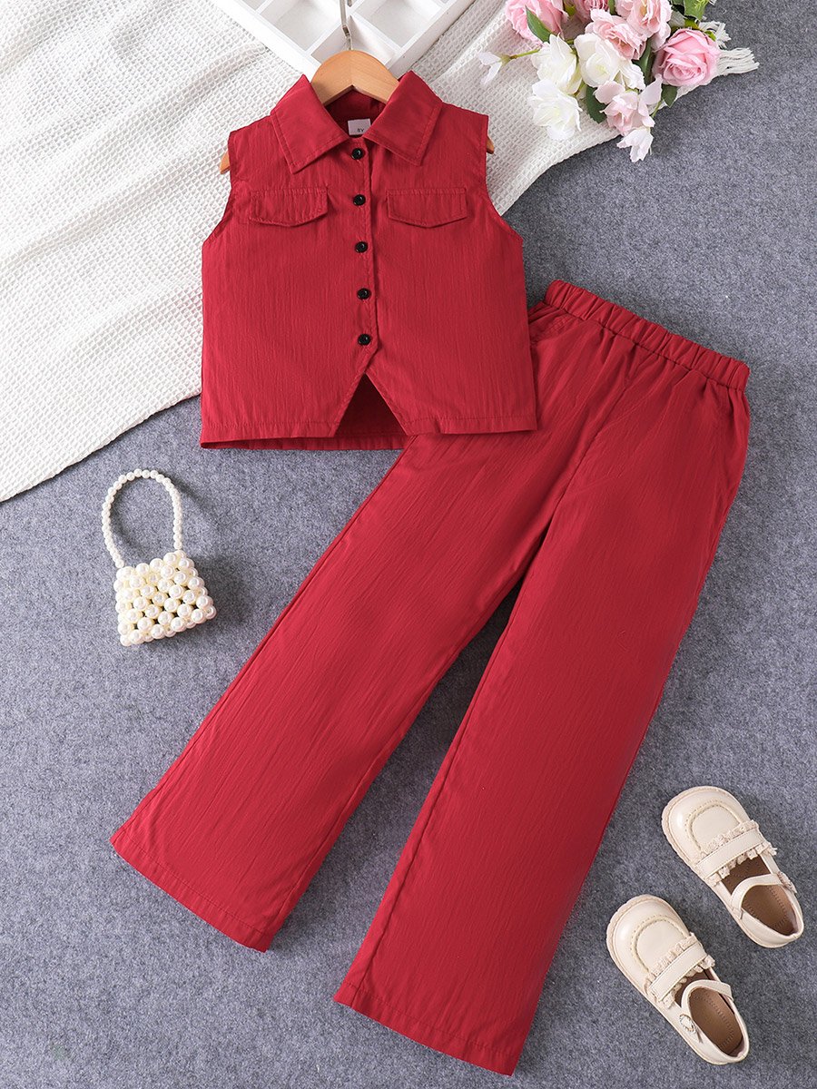 Girls Red Sleeveless Top and Pants Set