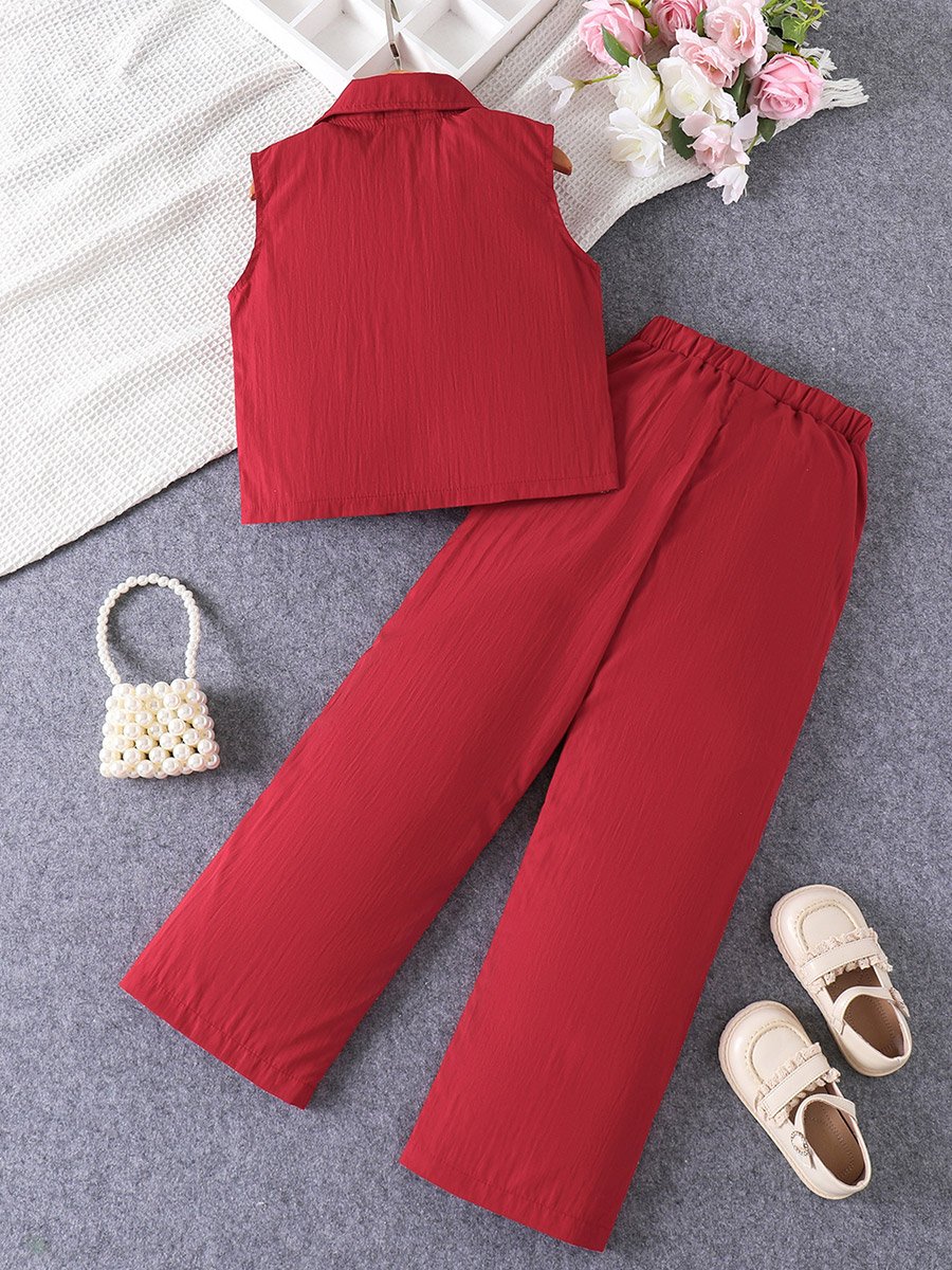 Girls Red Sleeveless Top and Pants Set