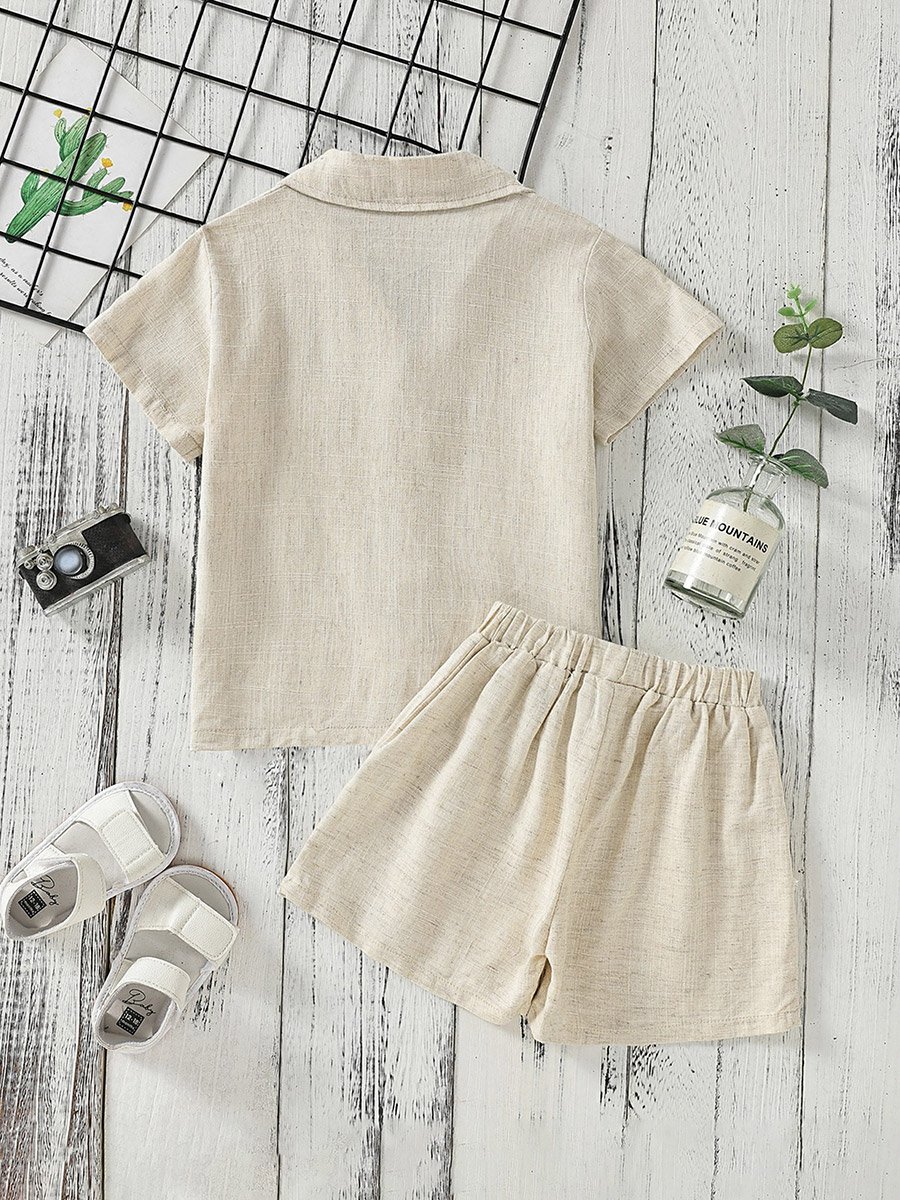 Boys Beige Linen-Look Shirt and Shorts Set