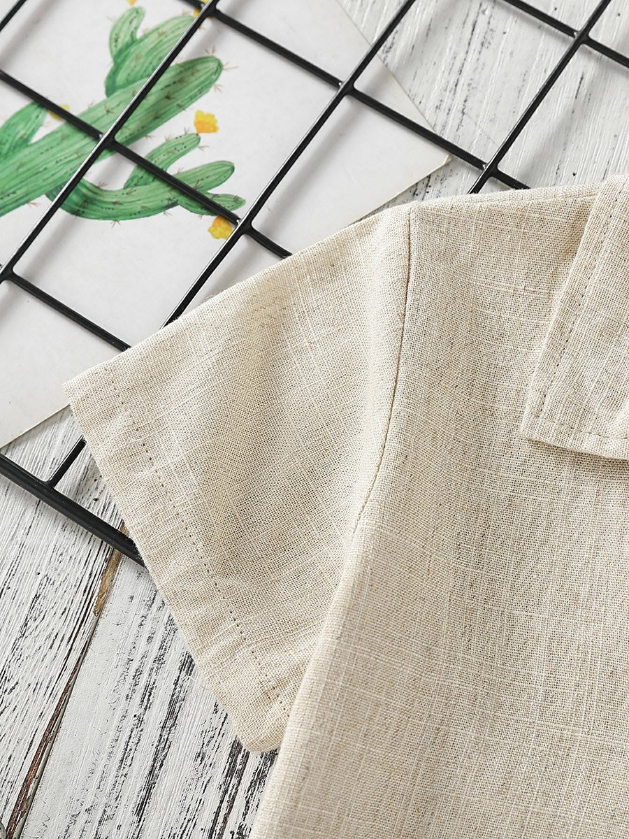 Boys Beige Linen-Look Shirt and Shorts Set