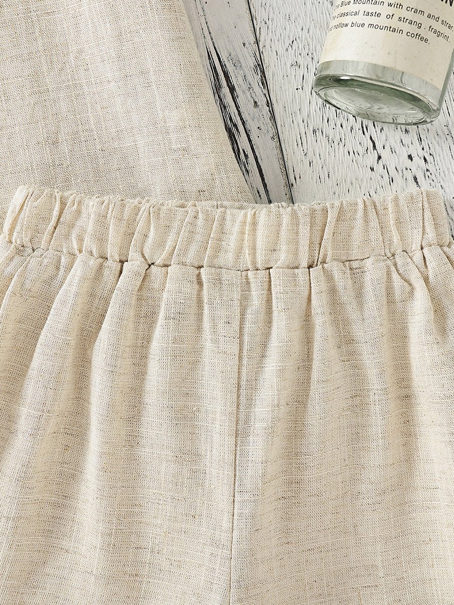 Boys Beige Linen-Look Shirt and Shorts Set