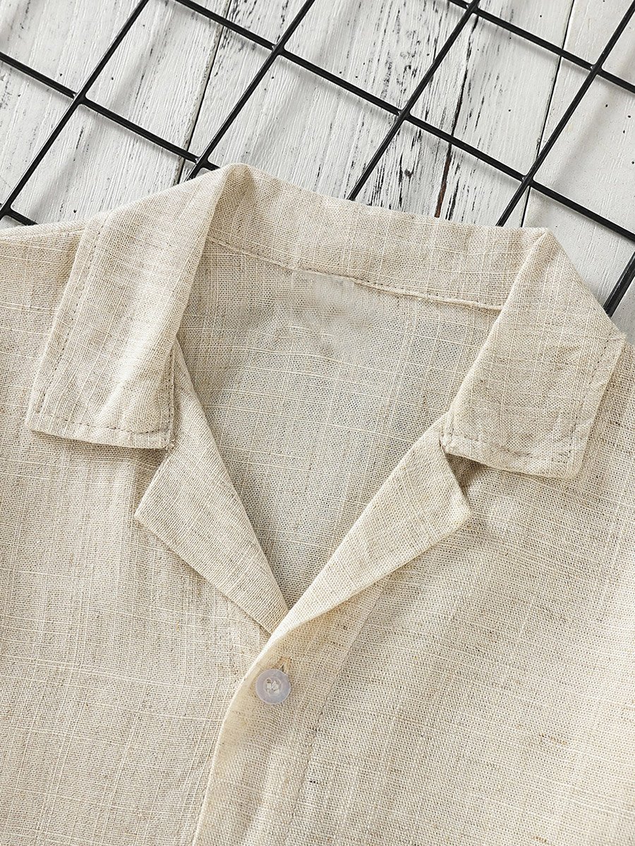 Boys Beige Linen-Look Shirt and Shorts Set