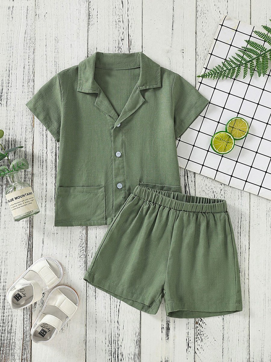 Boys Green Linen-Look Shirt and Shorts Set