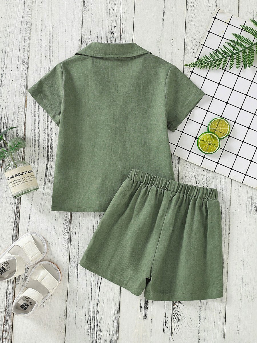 Boys Green Linen-Look Shirt and Shorts Set