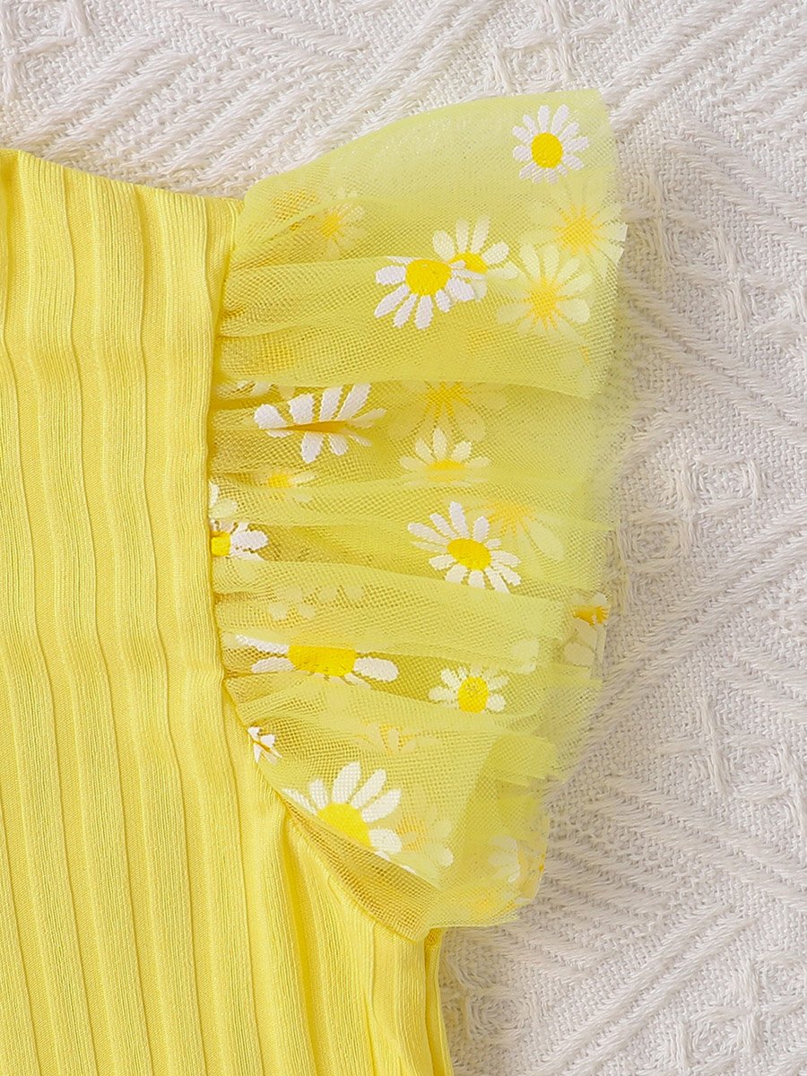 Girls Yellow Daisy Print Top and Skirt Set 