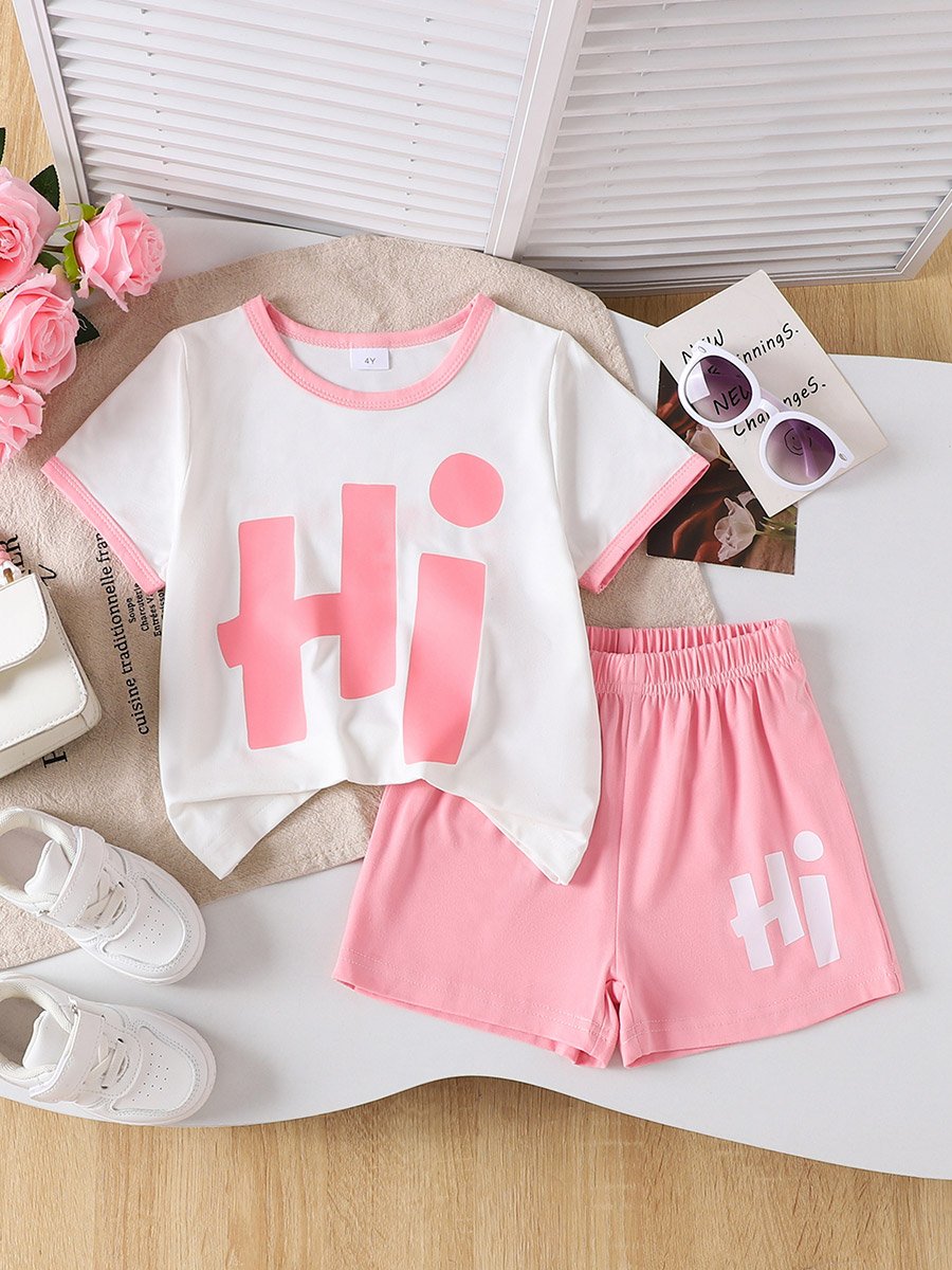 Girls Graphic Print Short Sleeve Top and Shorts Set