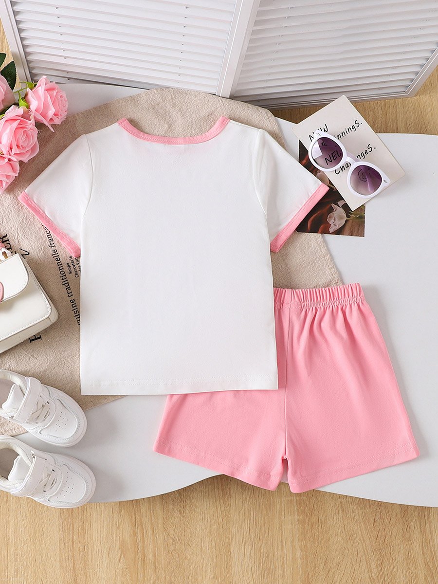 Girls Graphic Print Short Sleeve Top and Shorts Set