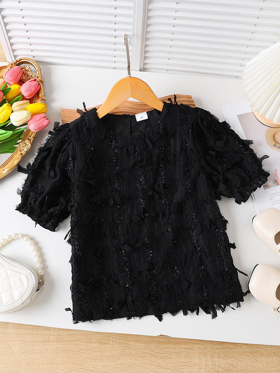 Black Textured Puff Sleeve Top
