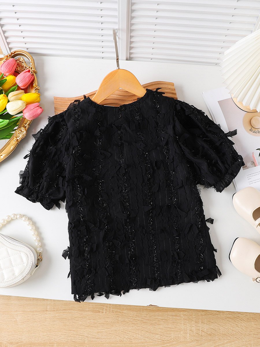 Black Textured Puff Sleeve Top