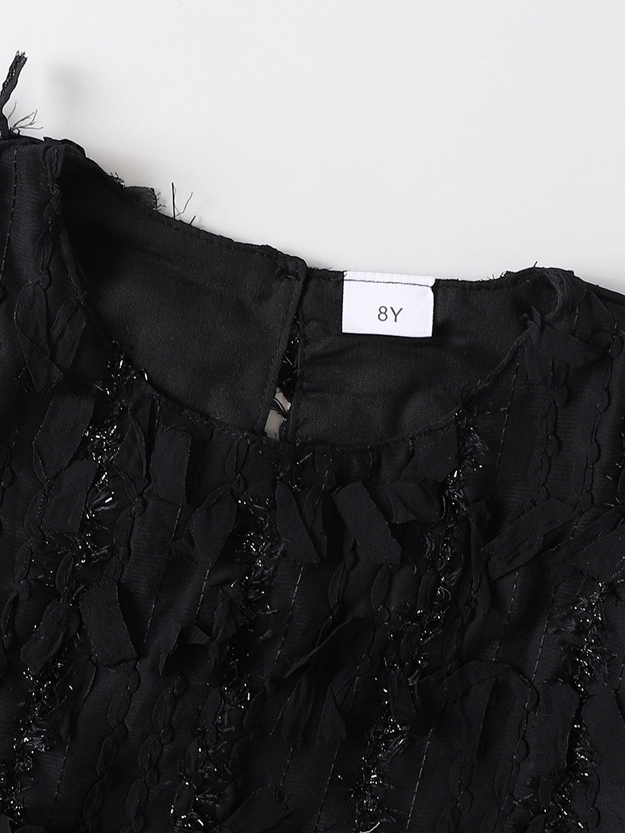 Black Textured Puff Sleeve Top