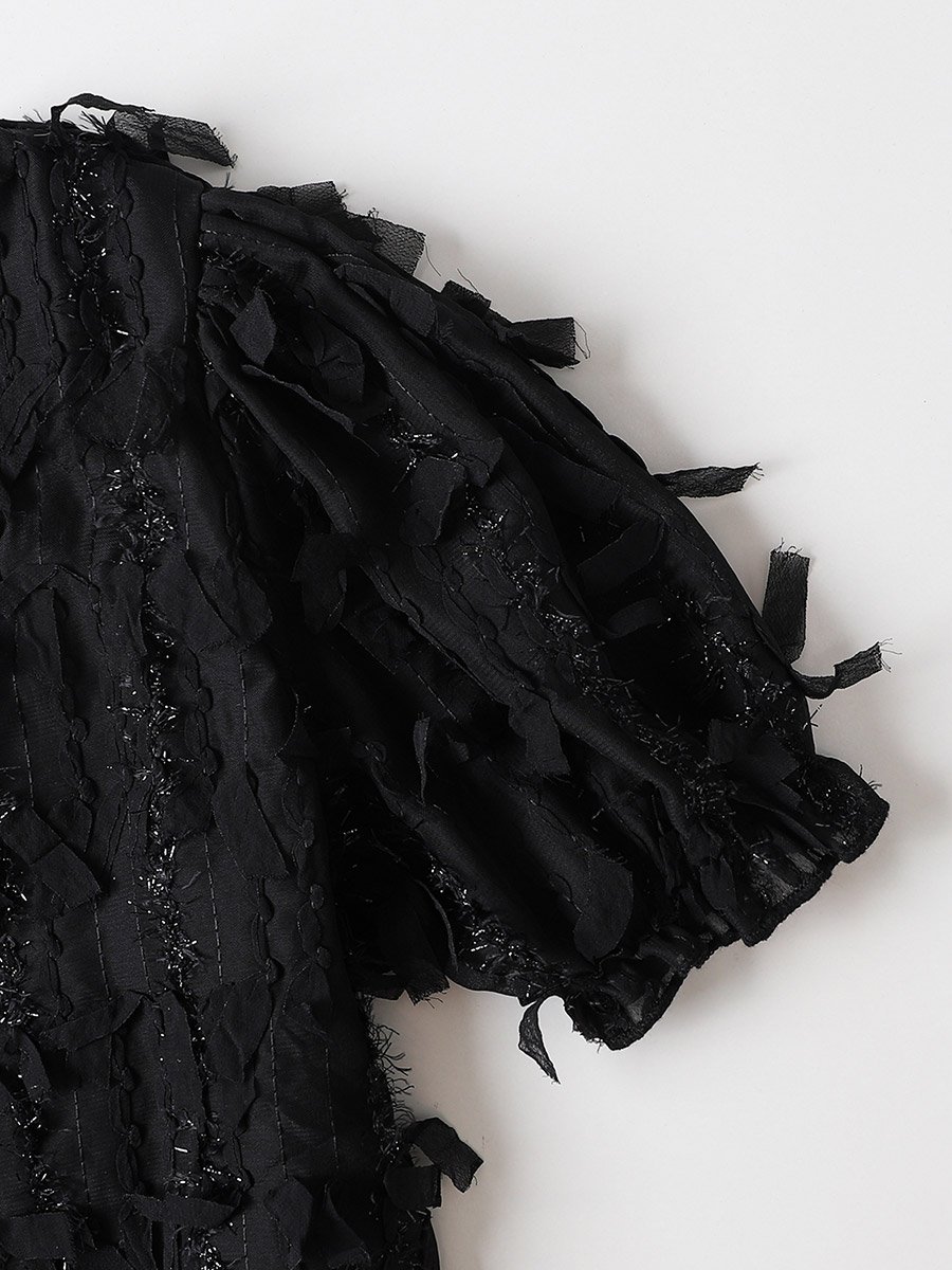Black Textured Puff Sleeve Top