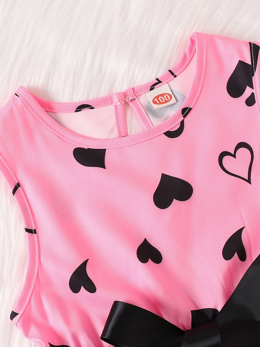 Girls Heart Printed Dress with Jacket Set