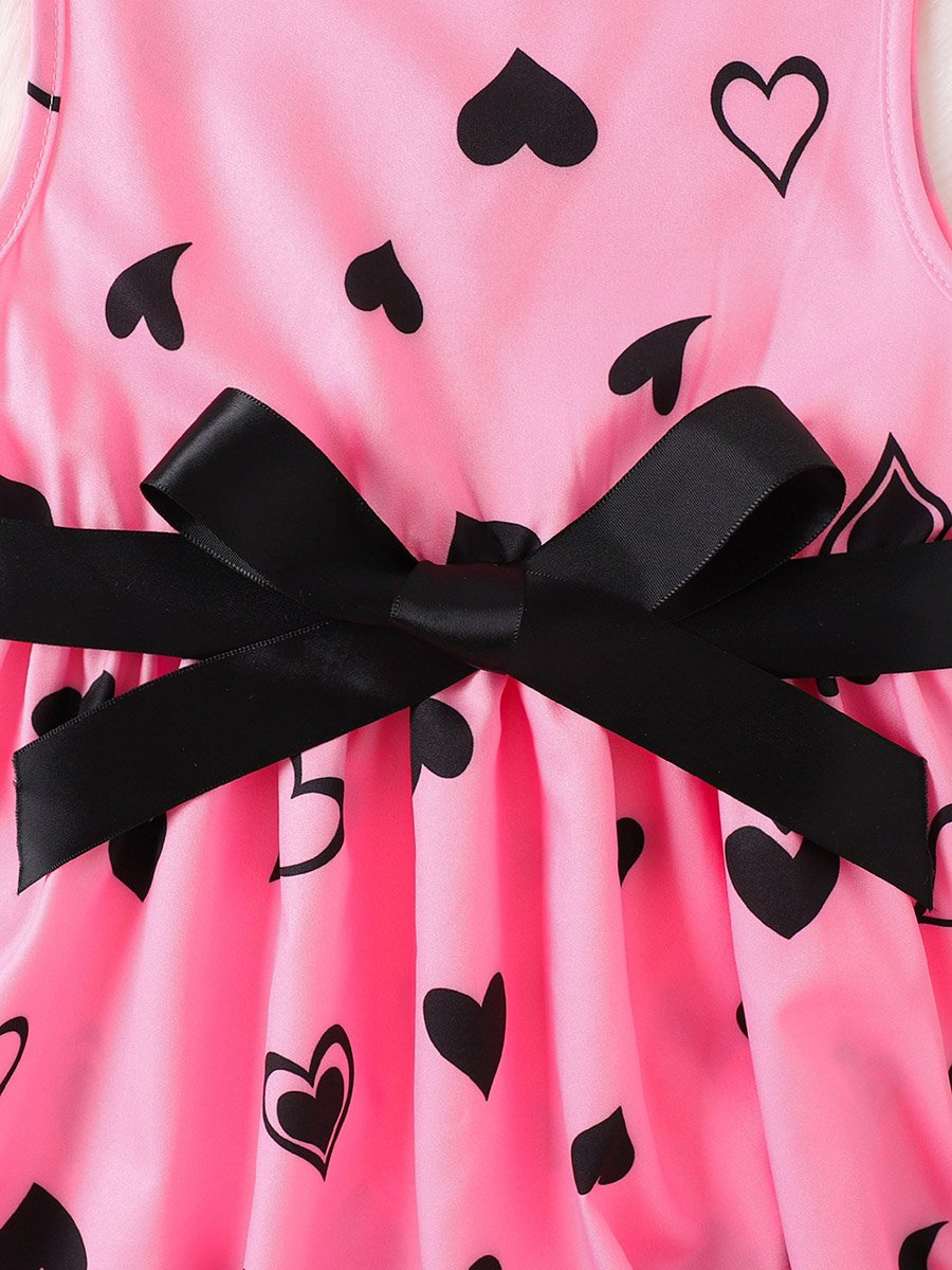 Girls Heart Printed Dress with Jacket Set