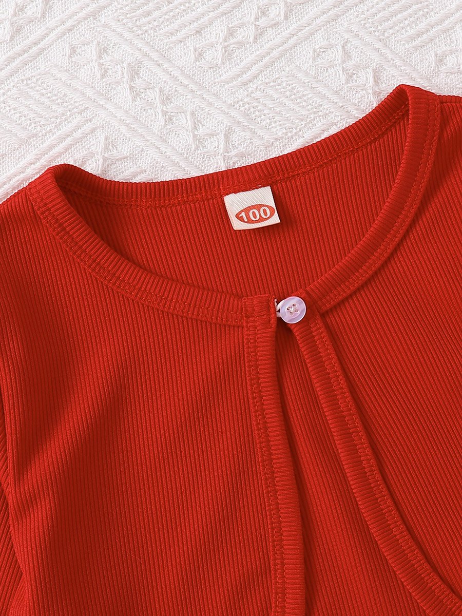 Girls Red Heart Print Dress and Jacket Set 