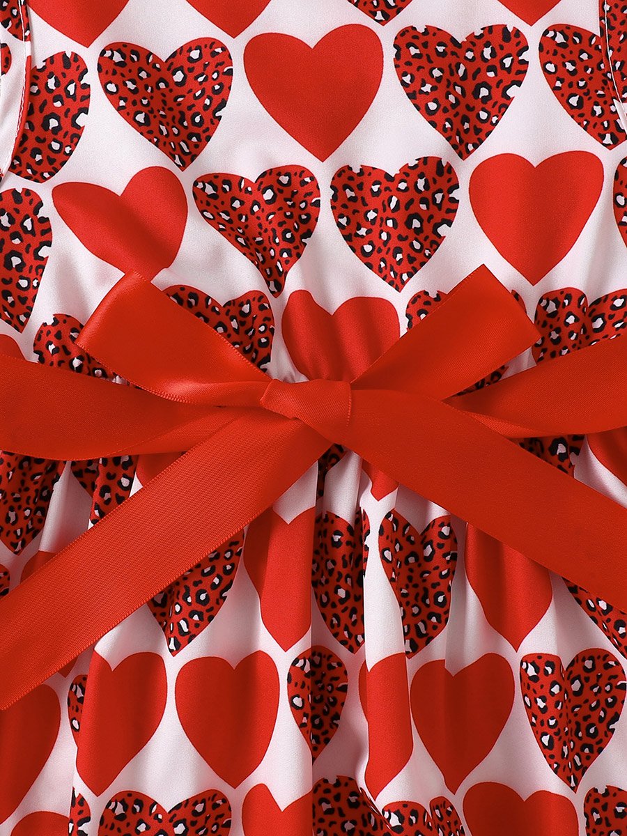 Girls Red Heart Print Dress and Jacket Set 