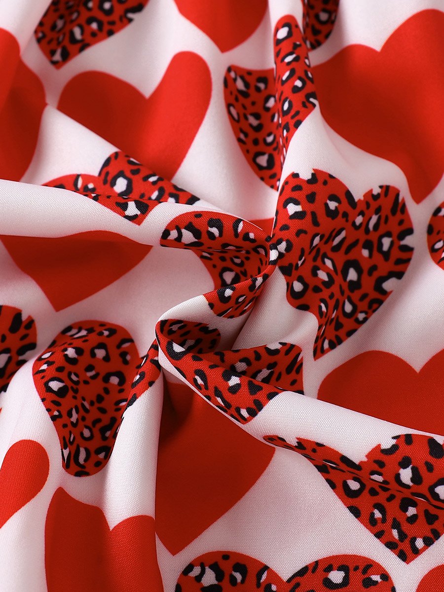 Girls Red Heart Print Dress and Jacket Set 