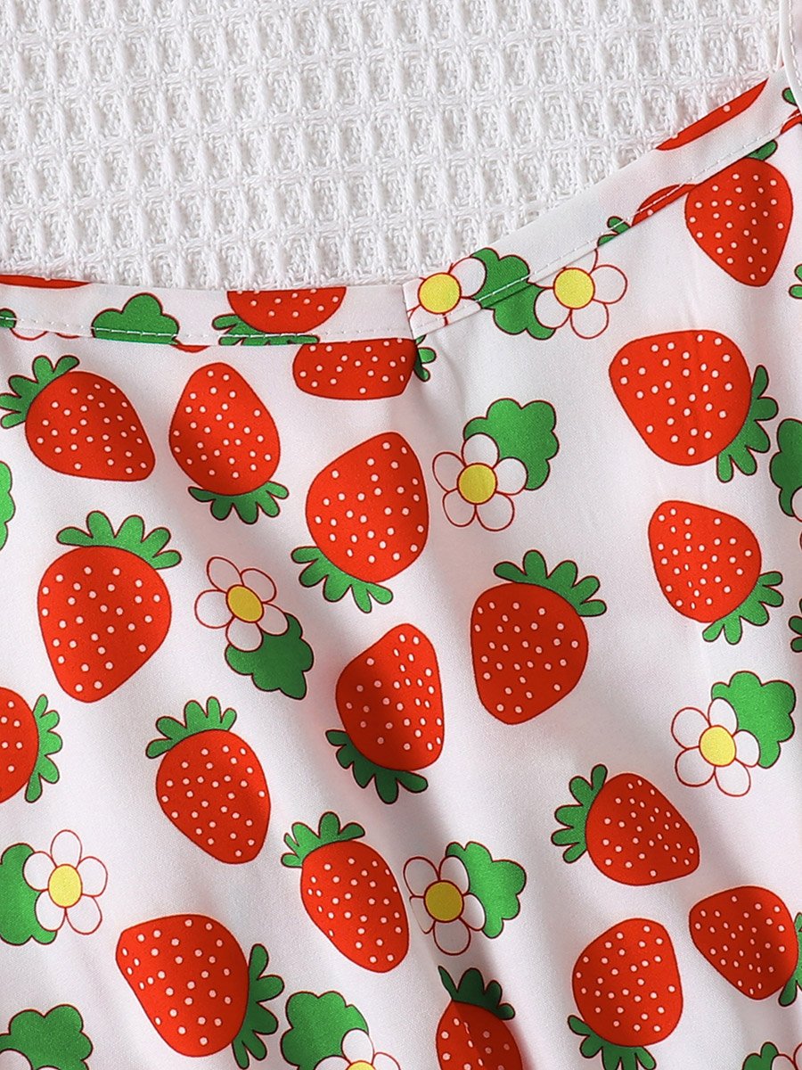 Girls Strawberry Print Strappy Dress