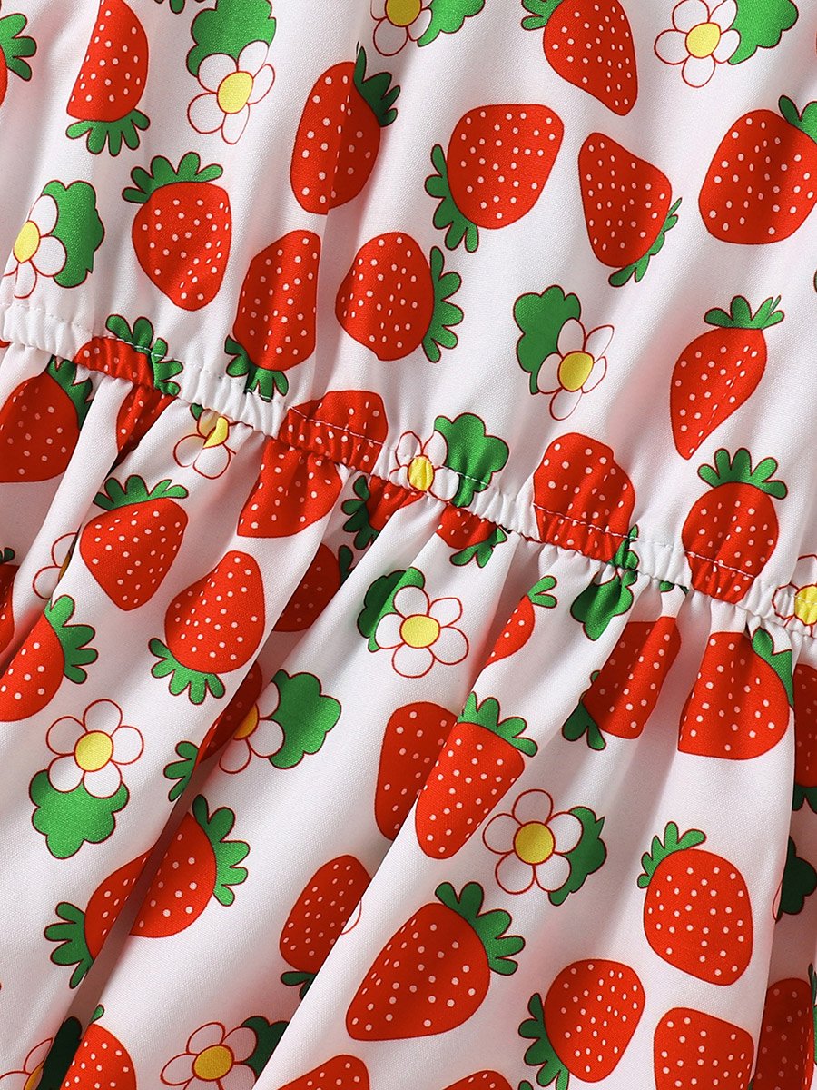 Girls Strawberry Print Strappy Dress